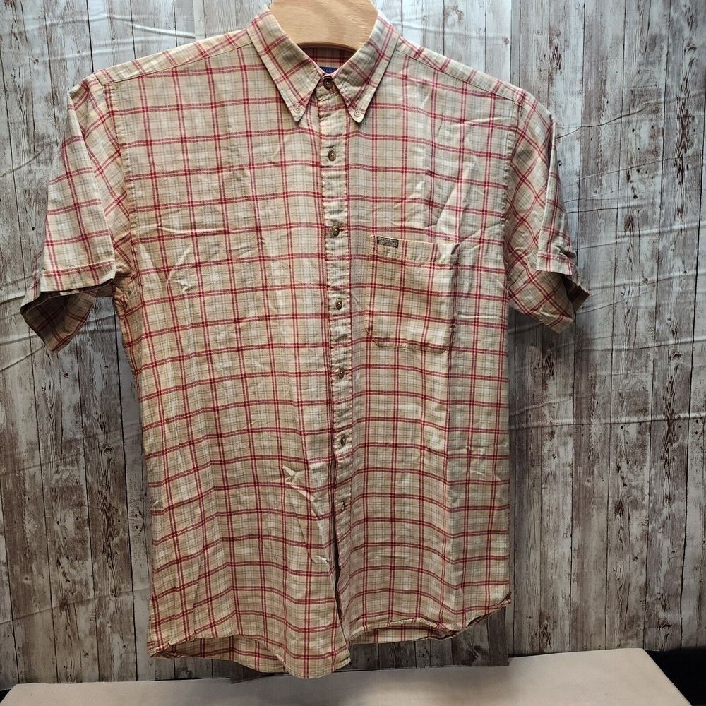 Vintage Pendleton Shirt Mens L Button Short Sleeve Tan Red Plaid‎ Light Cotton - Picture 3 of 8